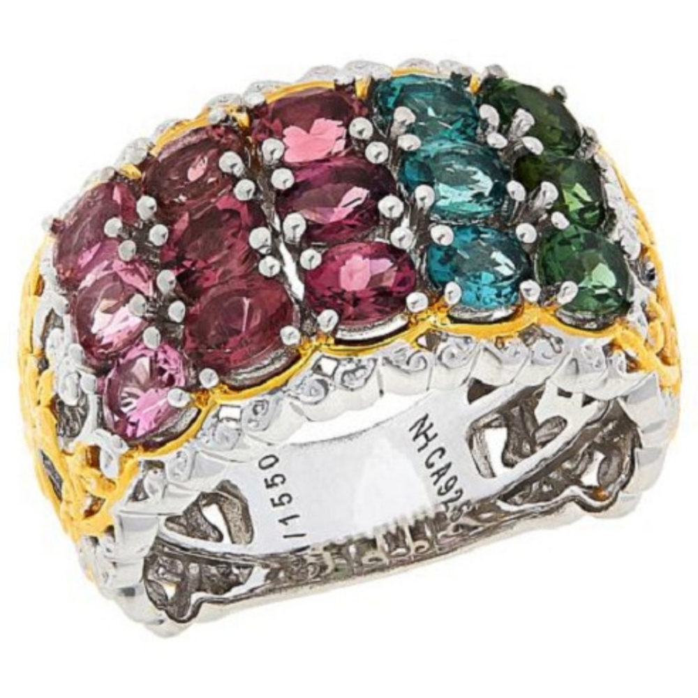 Genuine Gems En Vogue Tourmaline Ring Palladium Sterling Silver 18k Gold Sz 7!